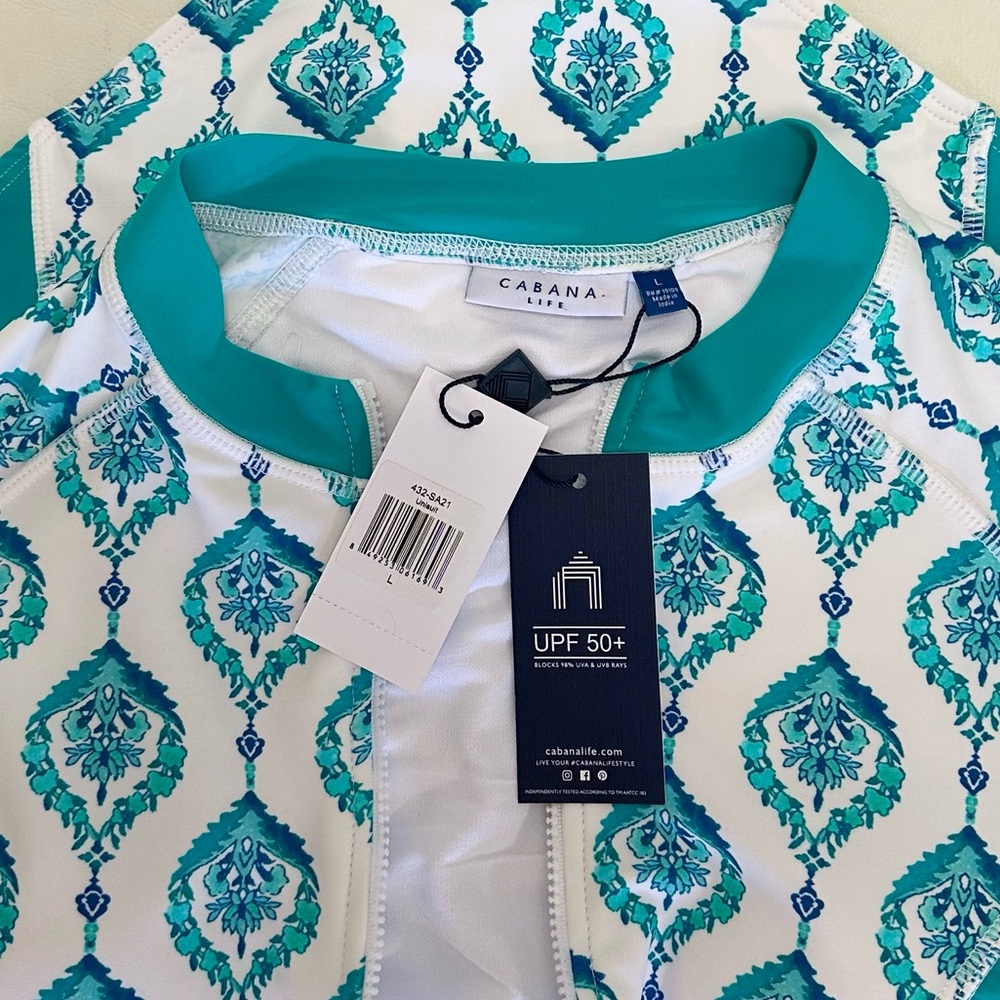 Cabana Life Teal White Long Sleeve Santorini Unisuit size L New - Picture 12 of 16